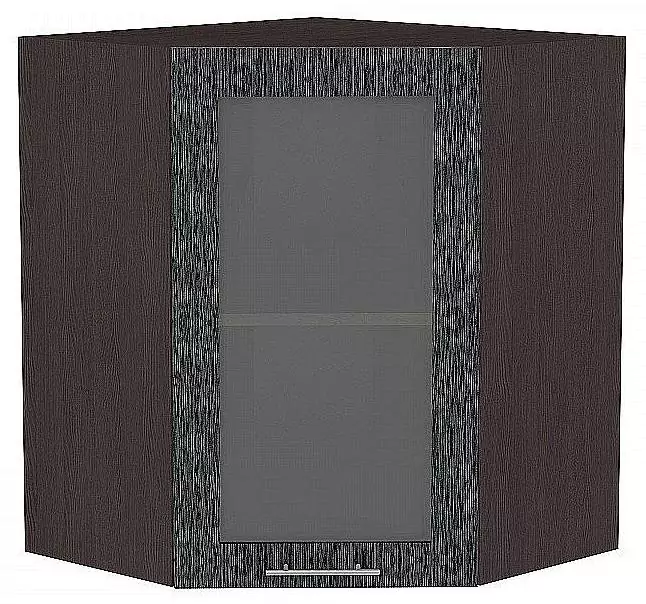 Шкаф верхний угловой остекленный Валерия-М 920 Черный металлик дождь/Венге