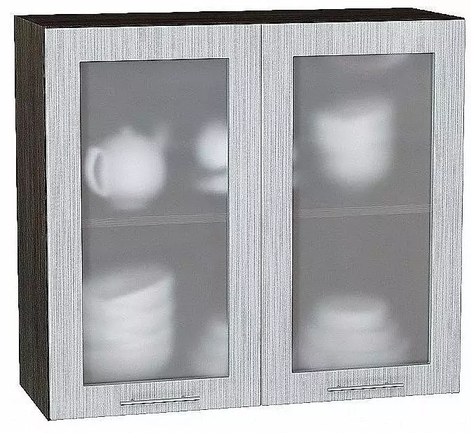 Шкаф верхний с 2-мя дверцами остекленными Валерия-М 720х800 Серый металлик дождь светлый/Венге