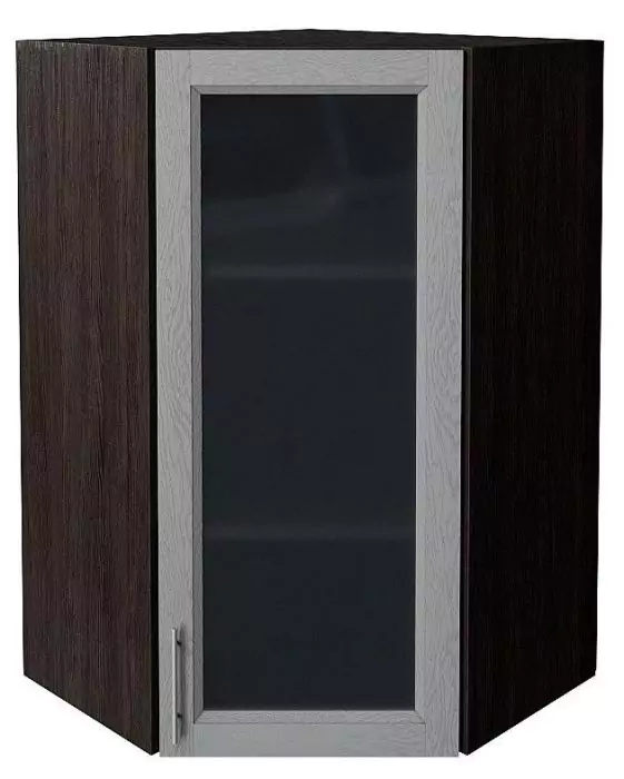 Шкаф верхний угловой остекленный Сканди 920 Grey Softwood/Венге