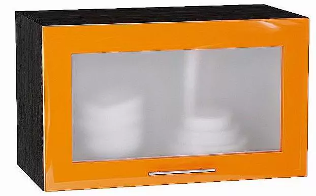 Шкаф верхний горизонтальный остекленный Валерия-М 600 Оранжевый глянец/Венге
