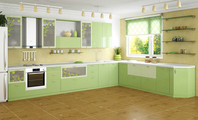 Фисташковый цвет в интерьере кухни
