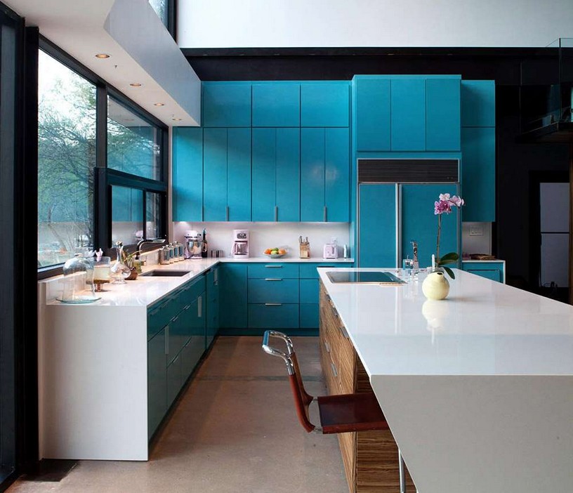Голубой в интерьере кухни: нюансы использования цвета