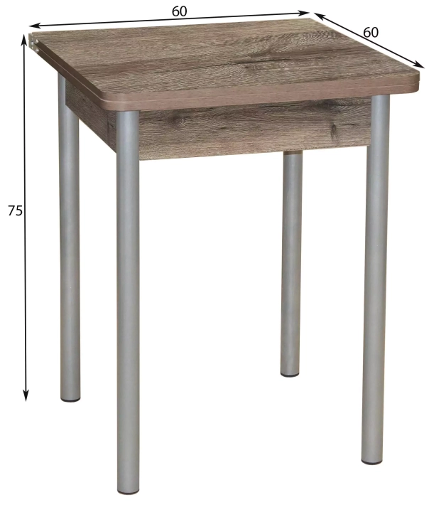 Стол обеденный раскладной ЭКО 60*60 Дуб веллингтон/Серебристый металлик 2