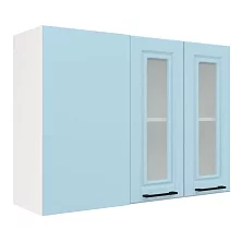 Шкаф верхний угловой со стеклом ШВУПС 1000 Барселона (голубой тик) 