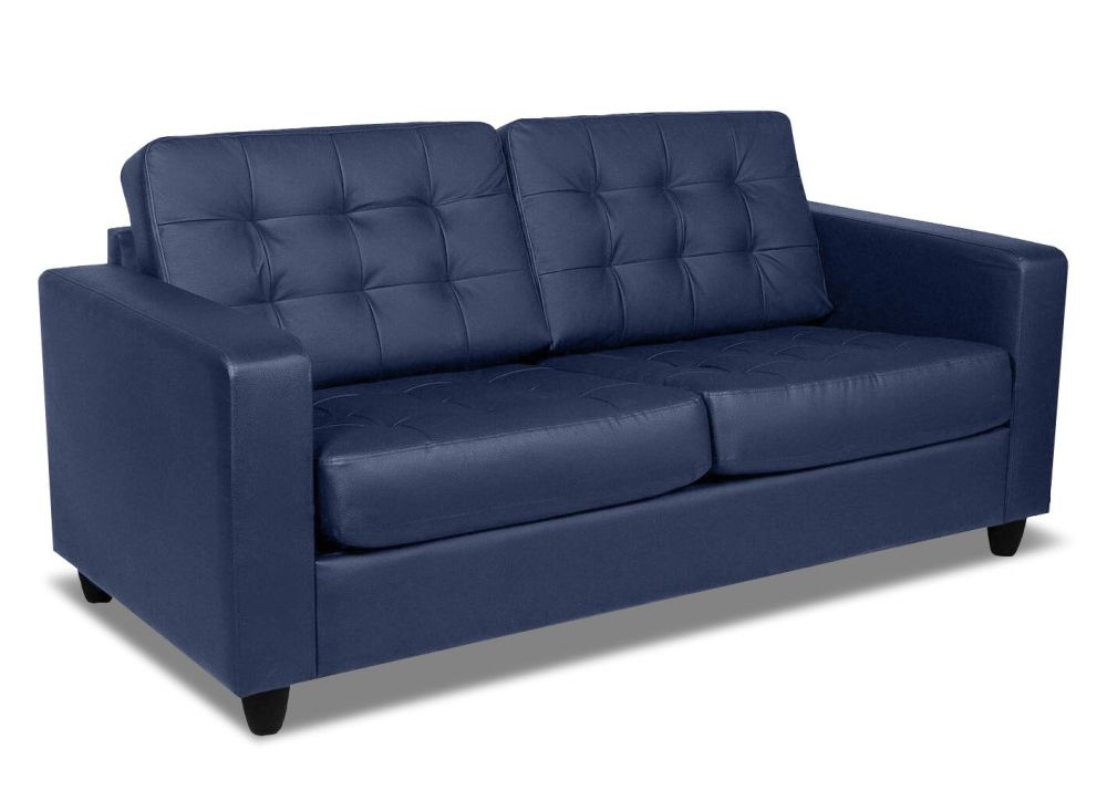 Темно синий кожаный диван