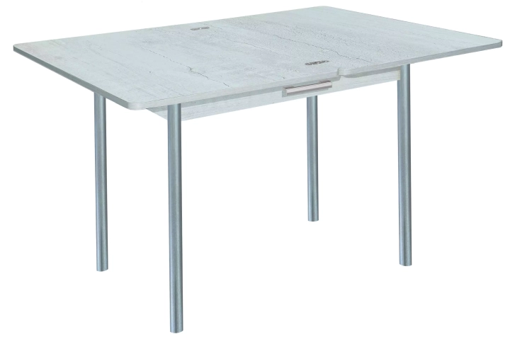 Стол обеденный раскладной с ящиком Симпл Бетон пайн белый/Серебристый металлик